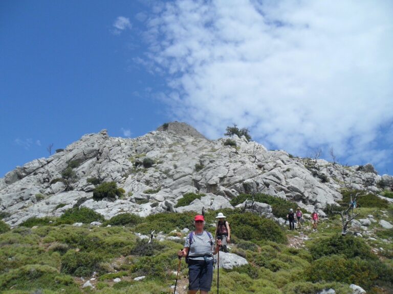 Evia Adventure Tours Tour Hikers Rocky Path Blue Sky