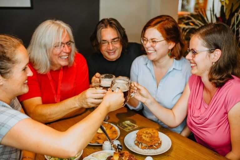 Praguecityadventures Tour Friends Cheers Table Food