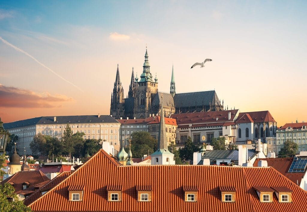Praguecityadventures Tour Prague Castle Red Roofs Sunset 
